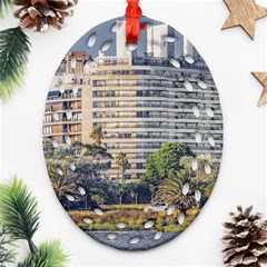 Urban Coastal Scene, Montevideo Uruguay Ornament (oval Filigree) by dflcprintsclothing