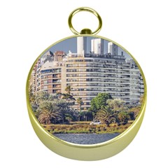 Urban Coastal Scene, Montevideo Uruguay Gold Compasses by dflcprintsclothing