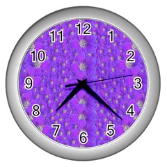 Paradise Flowers In A Peaceful Environment Of Floral Freedom Wall Clock (Silver)