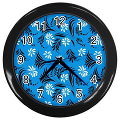 Folk Flowers Art Pattern Floral  Surface Design  Seamless Pattern Wall Clock (black) by Eskimos