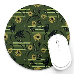 Folk Flowers Art Pattern Floral  Surface Design  Seamless Pattern Round Mousepads by Eskimos