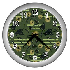 Folk Flowers Art Pattern Floral  Surface Design  Seamless Pattern Wall Clock (silver) by Eskimos