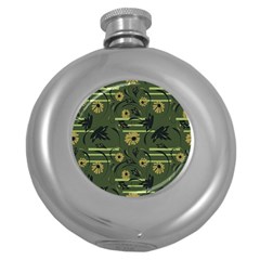 Folk Flowers Art Pattern Floral  Surface Design  Seamless Pattern Round Hip Flask (5 Oz) by Eskimos