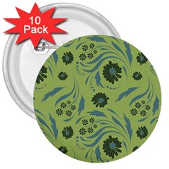 Folk Flowers Art Pattern 3  Buttons (10 Pack)  by Eskimos