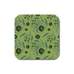 Folk flowers art pattern Rubber Square Coaster (4 pack)  Front