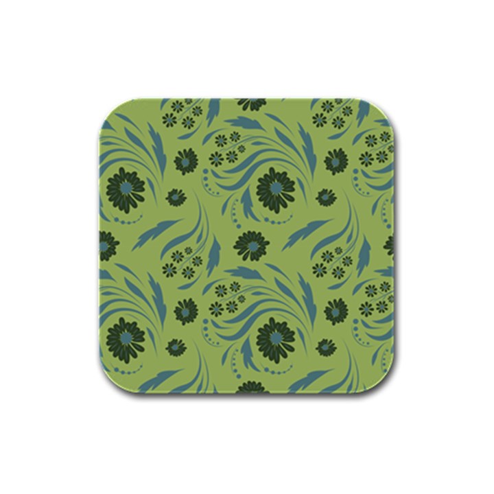 Folk flowers art pattern Rubber Square Coaster (4 pack) 