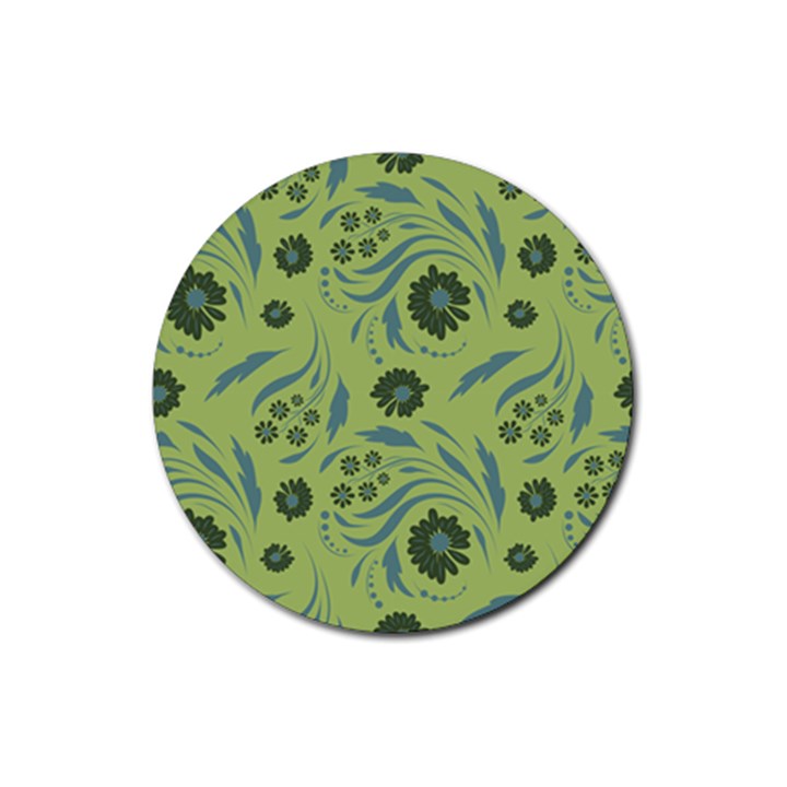 Folk flowers art pattern Rubber Round Coaster (4 pack) 