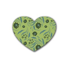 Folk Flowers Art Pattern Rubber Coaster (heart)  by Eskimos