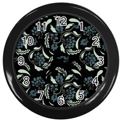 Folk Flowers Art Pattern Wall Clock (black) by Eskimos