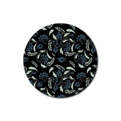 Folk Flowers Art Pattern Rubber Round Coaster (4 Pack)  by Eskimos