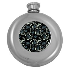 Folk Flowers Art Pattern Round Hip Flask (5 Oz) by Eskimos