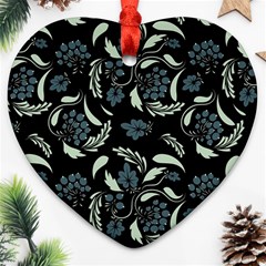 Folk Flowers Art Pattern Heart Ornament (two Sides) by Eskimos