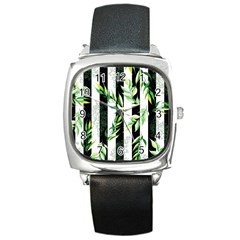 Minimal Stripes Pattern Square Metal Watch by designsbymallika