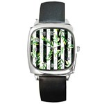 Minimal Stripes Pattern Square Metal Watch Front