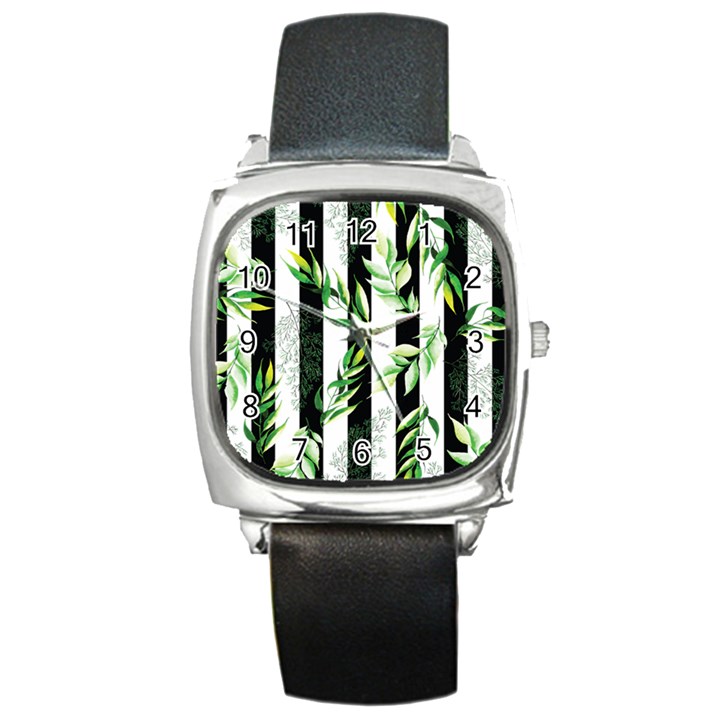 Minimal Stripes Pattern Square Metal Watch