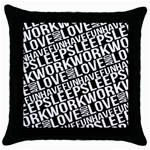 Sleep Work Love And Have Fun Typographic Pattern Throw Pillow Case (Black) Front