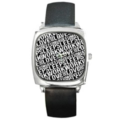 Sleep Work Love And Have Fun Typographic Pattern Square Metal Watch by dflcprintsclothing