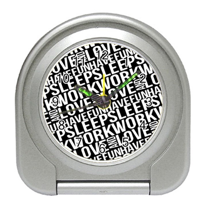 Sleep Work Love And Have Fun Typographic Pattern Travel Alarm Clock