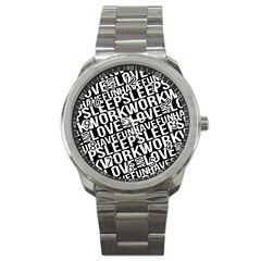 Sleep Work Love And Have Fun Typographic Pattern Sport Metal Watch by dflcprintsclothing