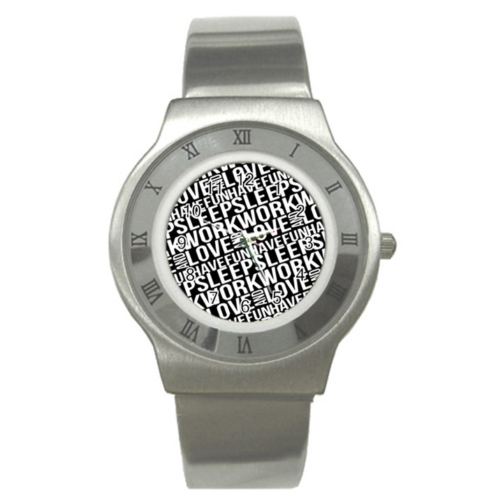 Sleep Work Love And Have Fun Typographic Pattern Stainless Steel Watch