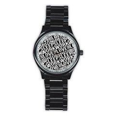 Sleep Work Love And Have Fun Typographic Pattern Stainless Steel Round Watch by dflcprintsclothing