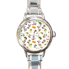 Fruits, Vegetables And Berries Round Italian Charm Watch by SychEva