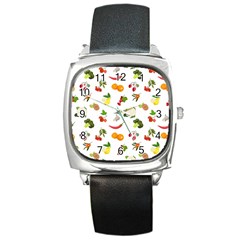 Fruits, Vegetables And Berries Square Metal Watch by SychEva