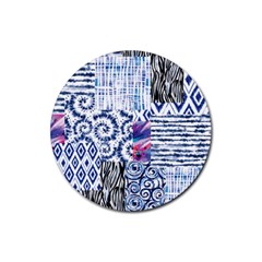 Blue Pastel Print Rubber Coaster (round)  by designsbymallika