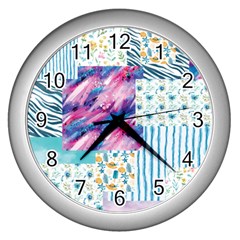 Blue Wavespastel Wall Clock (silver) by designsbymallika