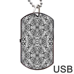 Black And White Ornate Pattern Dog Tag USB Flash (Two Sides)