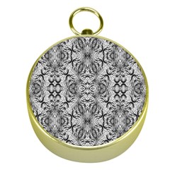 Black And White Ornate Pattern Gold Compasses