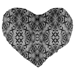 Black And White Ornate Pattern Large 19  Premium Flano Heart Shape Cushions