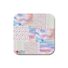 Pastel Love Rubber Square Coaster (4 Pack)  by designsbymallika