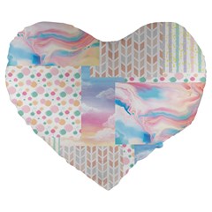 Pastel Love Large 19  Premium Flano Heart Shape Cushions by designsbymallika