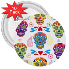 Boho Skull Vibe 3  Buttons (10 Pack)  by designsbymallika