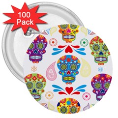 Boho Skull Vibe 3  Buttons (100 Pack)  by designsbymallika