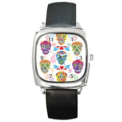 Boho Skull Vibe Square Metal Watch by designsbymallika