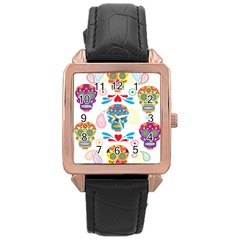 Boho Skull Vibe Rose Gold Leather Watch  by designsbymallika