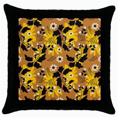 Folk Flowers Art Pattern  Throw Pillow Case (black) by Eskimos