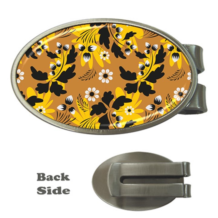 Folk flowers art pattern  Money Clips (Oval) 