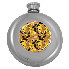 Folk Flowers Art Pattern  Round Hip Flask (5 Oz) by Eskimos