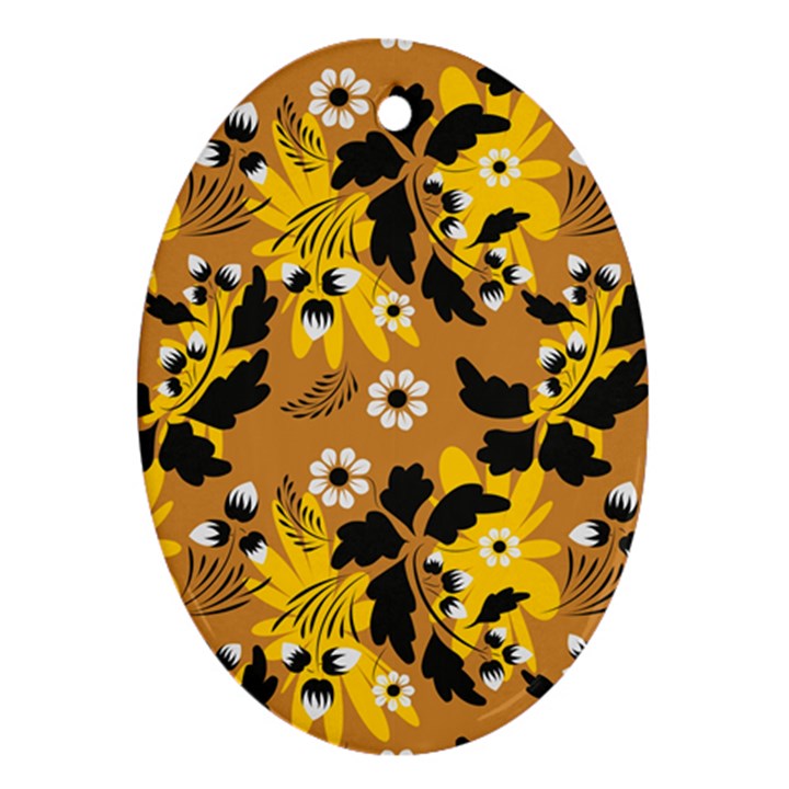 Folk flowers art pattern  Oval Ornament (Two Sides)