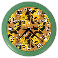 Folk Flowers Art Pattern  Color Wall Clock by Eskimos