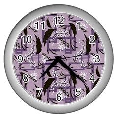 Folk Flowers Art Pattern Floral  Wall Clock (silver) by Eskimos