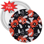 Folk flowers art pattern Floral   3  Buttons (10 pack)  Front