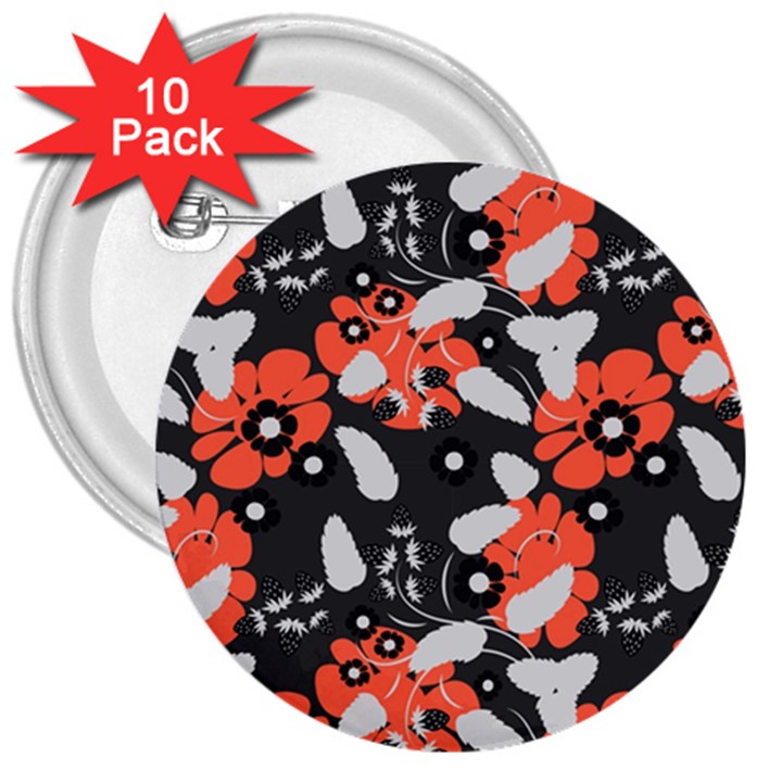 Folk flowers art pattern Floral   3  Buttons (10 pack) 