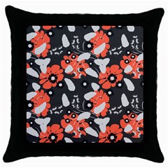 Folk flowers art pattern Floral   Throw Pillow Case (Black)