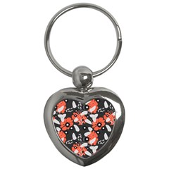 Folk flowers art pattern Floral   Key Chain (Heart)