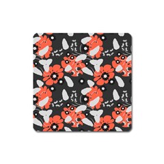 Folk flowers art pattern Floral   Square Magnet