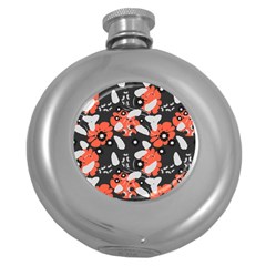 Folk flowers art pattern Floral   Round Hip Flask (5 oz)